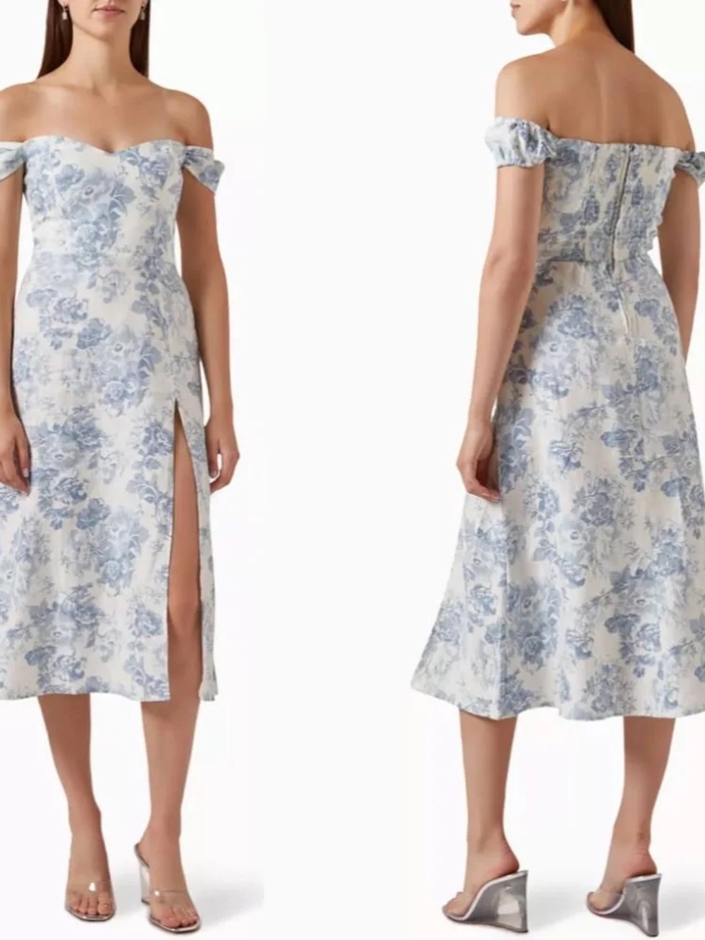 Off-Shoulder Blue Floral Bridgeton Reformation Dress